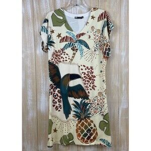 Energia Natural Brazil Women's Dress Tropical & Birds Print Sz Large